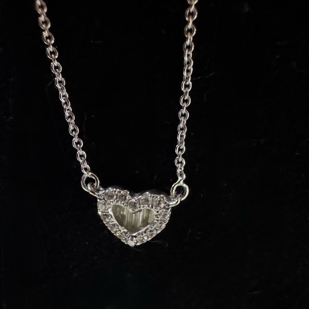 18K White Gold Natural Brazilian Diamond Necklaces (2) Heart & Bezel Set - Picture 3 of 10